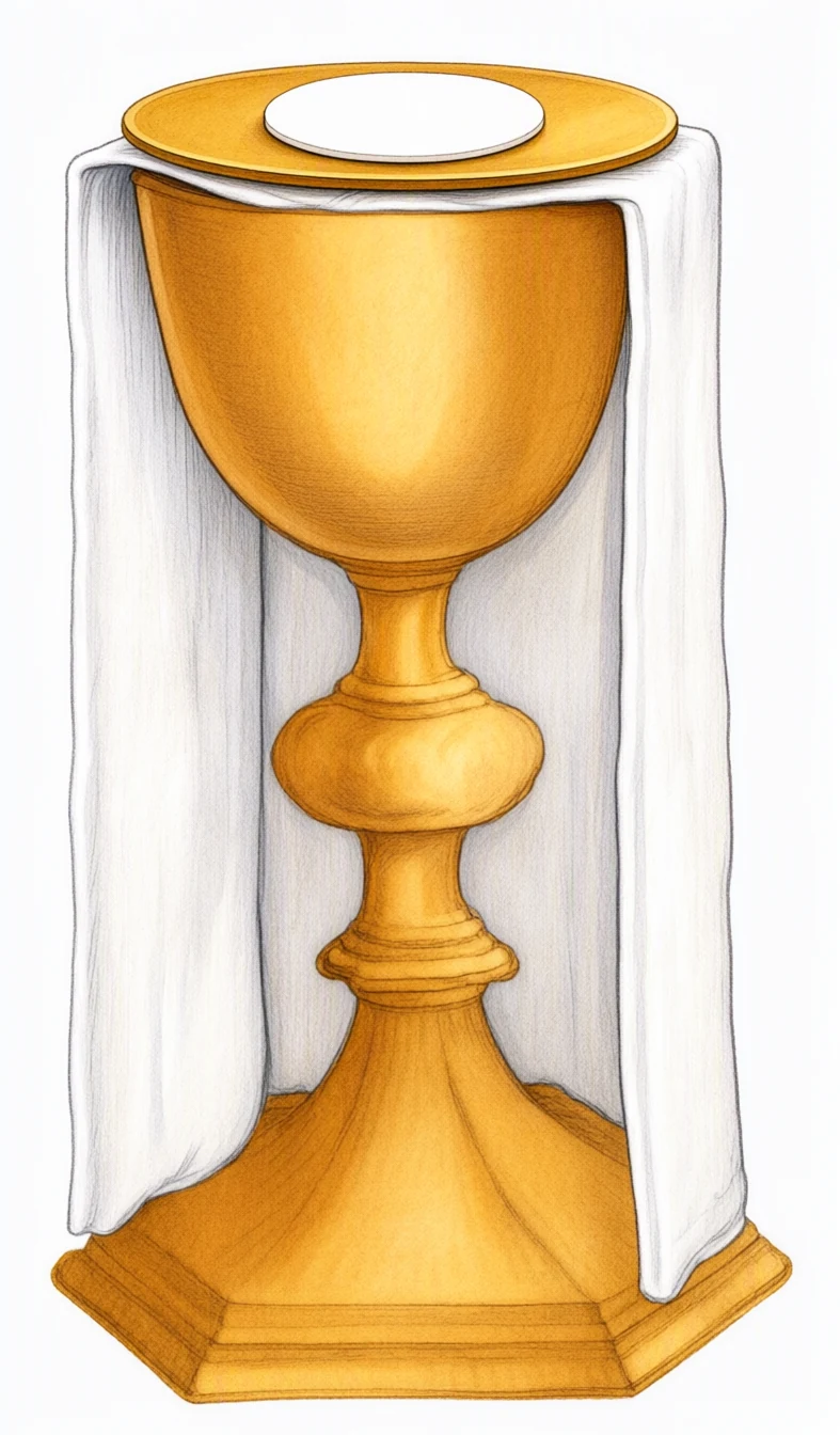 Chalice, Purificator and Paten with host